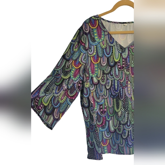 Paisley Pullover Shirt BOHO  4XL PLUS V-neck - Picture 5 of 11